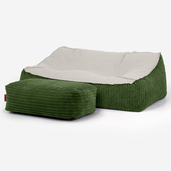 Das Slouchy Sitzsack Sofa - Bouclé & Cord Nadelwaldgrün 03