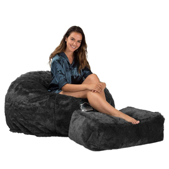 Lounge Pug, CloudSac 510 XL, XL Memory-Schaum Sitzsack, Kunstfell Schwarz