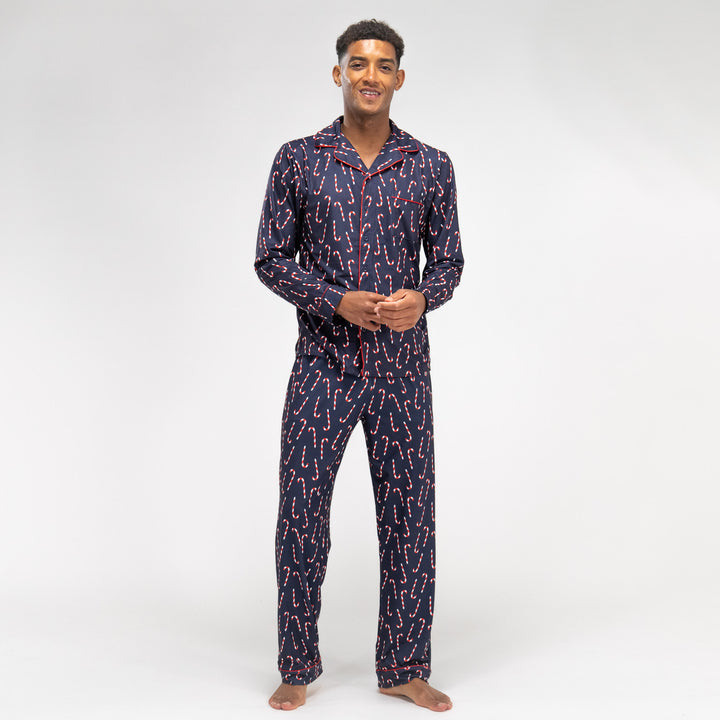 Gestreifter Marineblauer Pyjamas für Herren Zuckerstangenmotiv 01