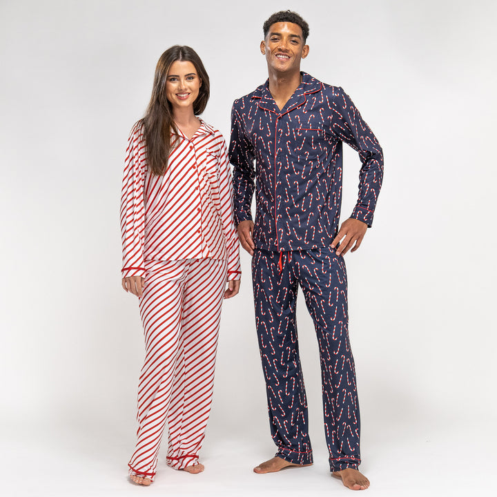 Gestreifter Marineblauer Pyjamas für Herren Zuckerstangenmotiv 05