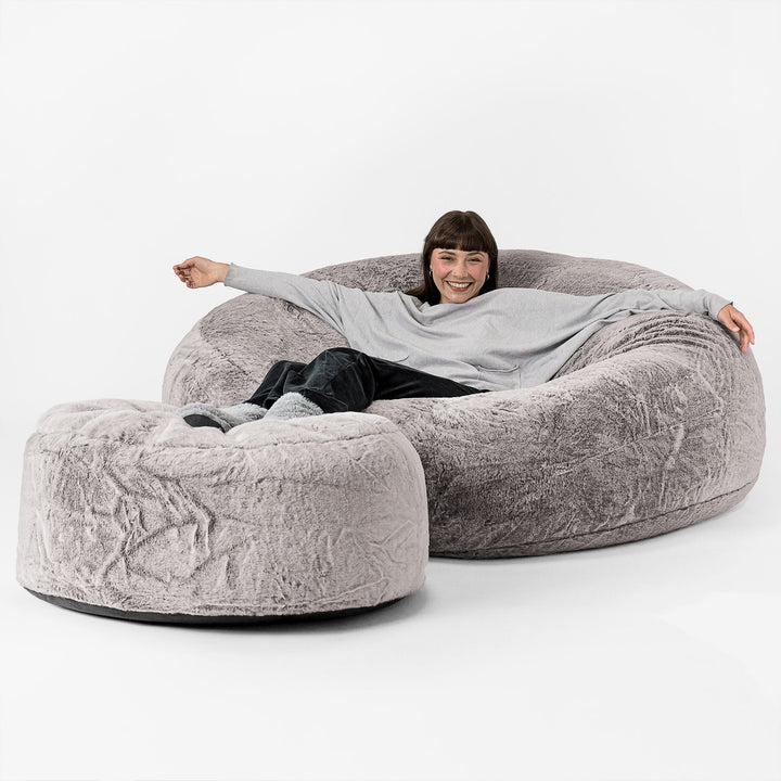 Mega-Mammoth Sofa Sitzsack XXL - Kaninchen Kunstfell Hellgrau 02