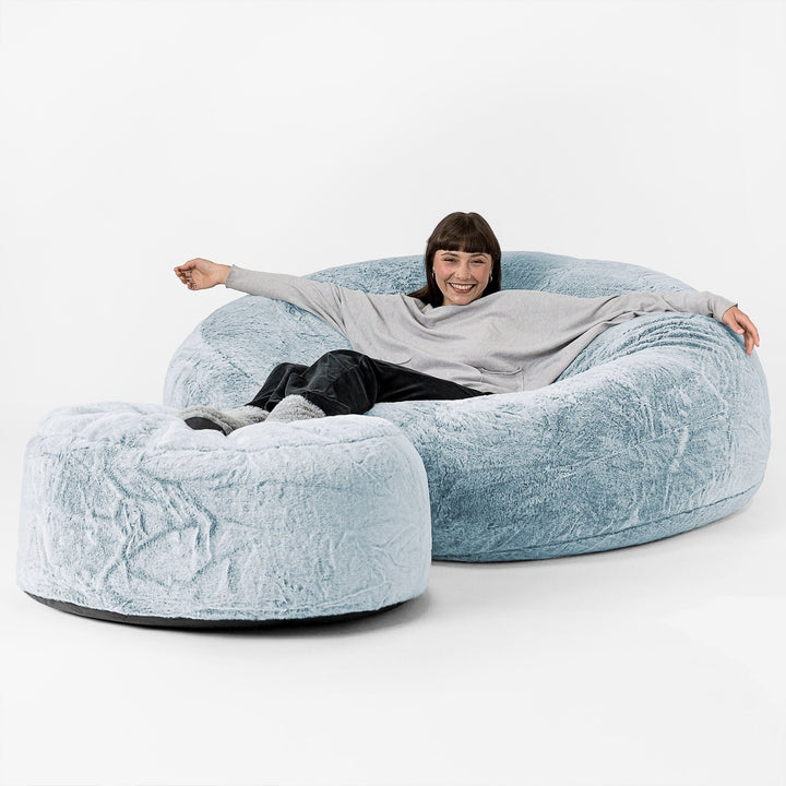 Mega-Mammoth Sofa Sitzsack XXL - Kaninchen Kunstfell Pastellblau 02