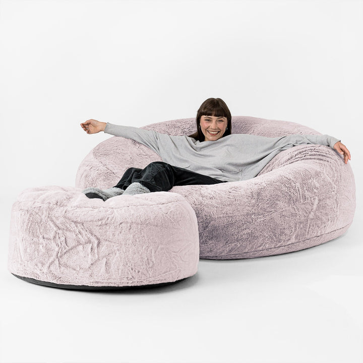 Mega-Mammoth Sofa Sitzsack XXL - Kaninchen Kunstfell Pastellrosa 02