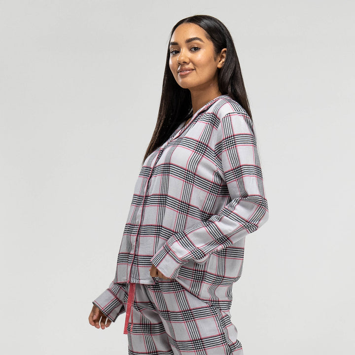 Rosa karierter Baumwoll-Pyjama für Damen 03